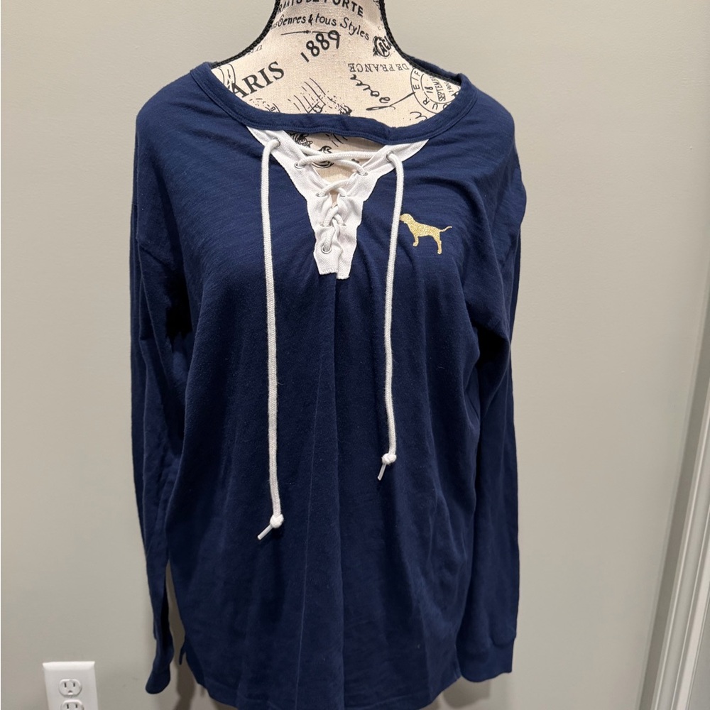 PINK Victoria's Secret Navy Blue Lace-Up Sweatshirt